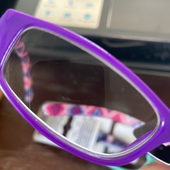 Fashion +2.00 purple & pink print & blue green w/navy blue flower print readers - Picture 7 of 16